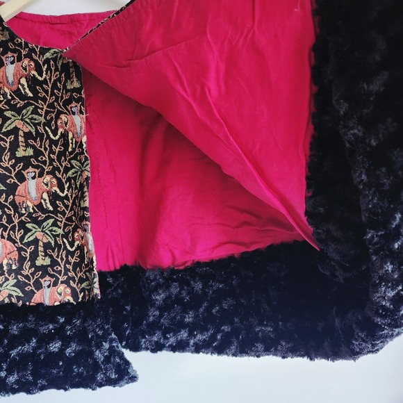 Vintage Elephant Tapestry Cape Faux Fur Trim Boho Ethnic Heavy Wrap Cotton Blend - Picture 5 of 16